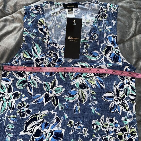 Espresso Floral Blue Teal Green Sleeveless Tank Top Shirt Blouse Small S NWT - Picture 4 of 5